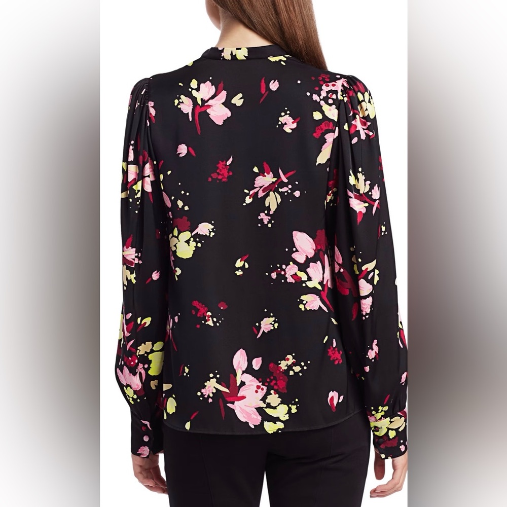 A.L.C. Rivera silk floral blouse in black and pink. - Picture 2 of 9